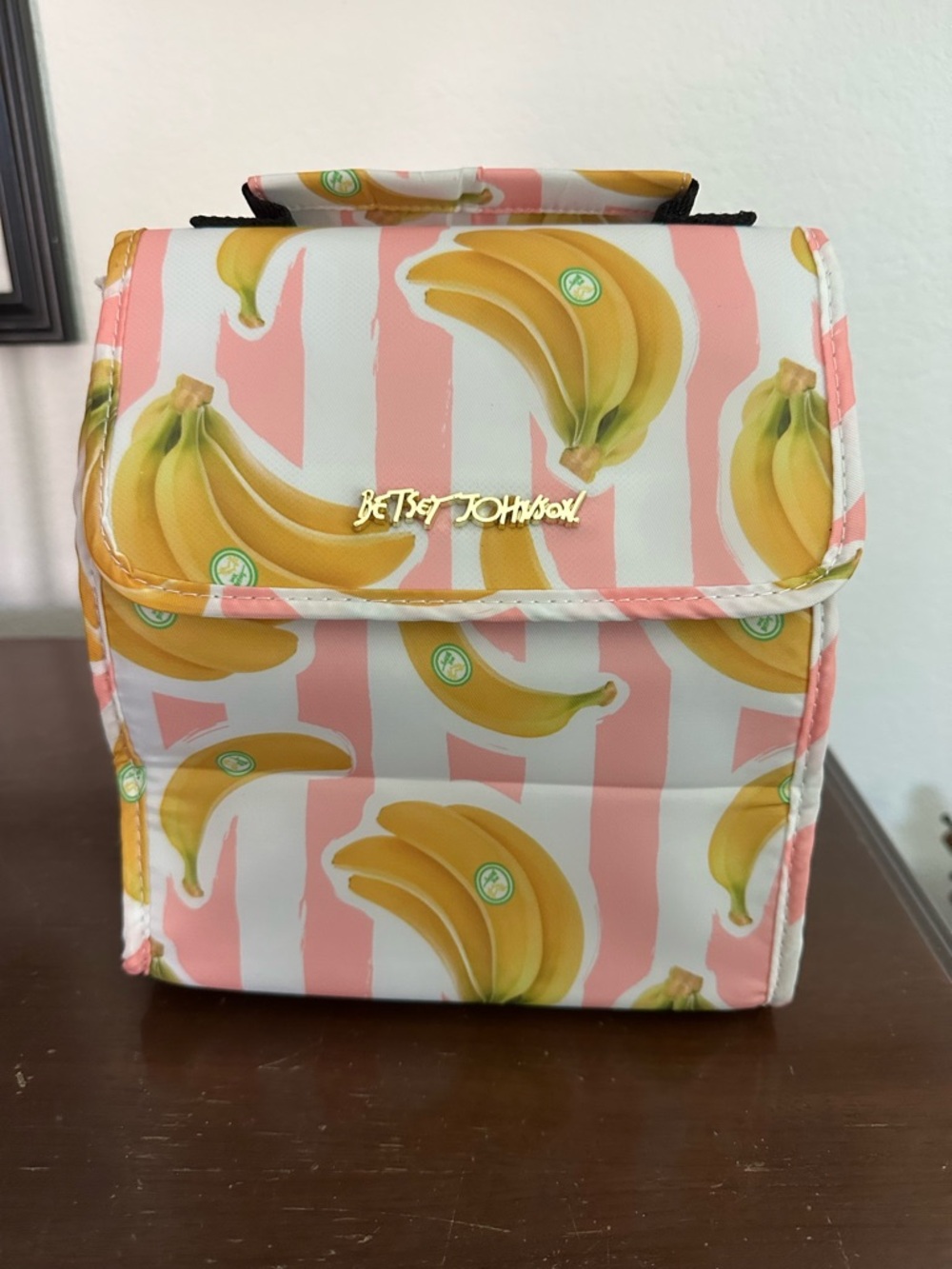 Betsey Johnson Pink & Yellow Banana Print Lunch Tote